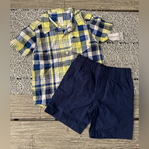 Toddler Boys Carter's Plaid Shirt and Navy Casual Shorts Set, Size 3T - Picture 1 of 4